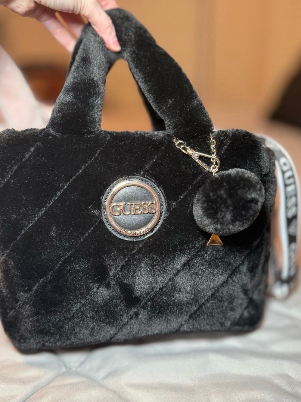 GUESS Jodie Black Faux Fur